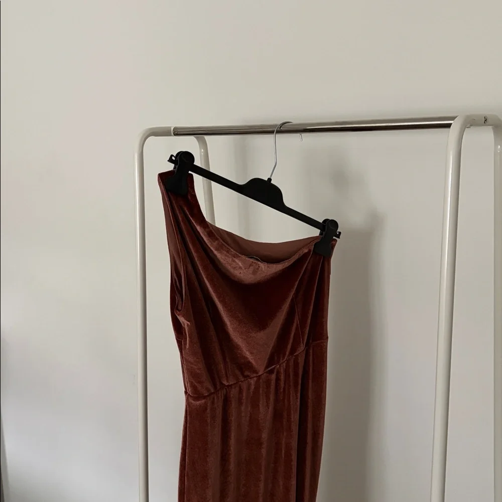 Baltic Born Elegant One-Shoulder Brown Velvet Dress - Picture 5 of 7